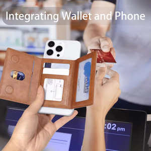 Hmj Billfold Ba nếp gấp chủ thẻ Ví PU Da Chính Hãng Túi điện thoại từ chủ thẻ cho điện thoại di động cho iPhone Samsung - Product Image 5