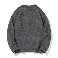 Pull en maille à col rond bordeaux, coupe ample et décontractée, 100% coton, pull décontracté, confortable, chaud, élégant pour homme, à porter au quotidien en hiver