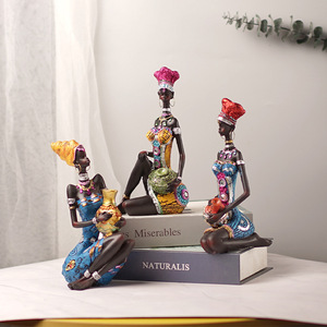 Statue africaine vintage sculptée à la main, figurines afro-américaines, femme tribale exotique, œuvre d'<span class=keywords><strong>art</strong></span> africaine pour la décoration intérieure - Product Image 3