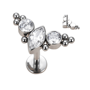 F136 titanio internamente sin rosca Labret Studs Asscher Cut Zircon Balls Cluster 2 CZ Body Piercing compromiso de los niños - Product Image 4