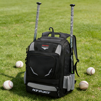 Sac à dos de baseball/softball KOP personnalisé noir en charbon de bois avec 4 porte-bâtons et compartiment pour chaussures de sport pour joueurs