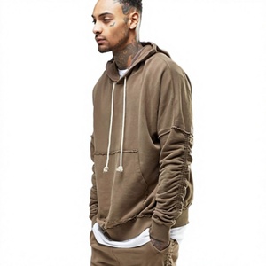 Sudadera con Capucha para Hombre, Color Marrón, Manga Larga, Estilo Lavado, Tejido French Terry, para Otoño - Product Image 2