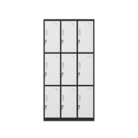 Vente en gros usine : Casier en acier à 9 portes, noir et blanc, multi-compartiments, avec portes ventilées, pour personnel, salle de sport, atelier, dortoir