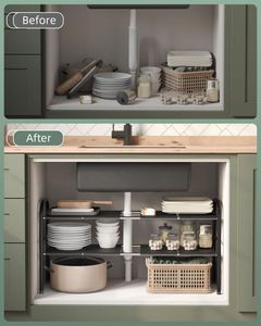 Étagère extensible pour rangement de chaussures en métal, simple, à 2 niveaux, pour cuisine et salle de bain - Product Image 5