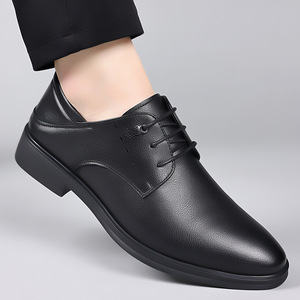 Zapatos de vestir para hombre de cuero genuino con punta en pico, con cordones, estilo Oxford, para oficina, carrera, todas las estaciones, transpirables, con suela de goma. - Product Image 4