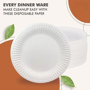 Assiettes en papier blanc de 9 pouces Assiettes en papier jetables non couchées pour les décorations de fête d'anniversaire d'enfants - Product Image 2