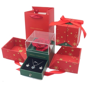 Boîte cadeau de Noël à double porte, boîtes cadeaux pour bijoux avec fleurs éternelles, plusieurs spécifications, boîtes cadeaux en gros - Product Image 1