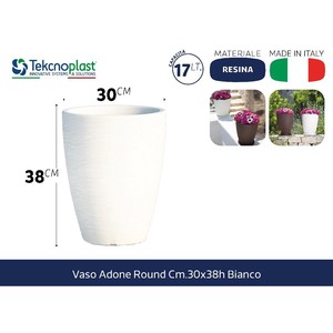 Vaso Rotondo Bianco ADONE 30x38h per Fioriere e Vasi - Product Image 1