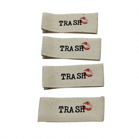 Étiquette tissée en coton personnalisée avec logo de marque, haute densité, damassée, pour vêtements, vente en gros