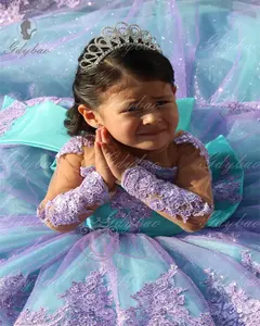 薰衣草贴花女孩优雅连衣裙蝴蝶结蓬松薄纱舞会生日庆典婚礼定制场合婴儿礼服 - Product Image 3