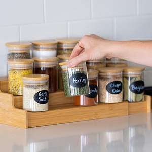new design mumu kitchen empty glass spice bottle jars bottles set with bamboo lid