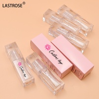 Tubes de brillant à lèvres en gros, tubes vides à marque privée pour huile à lèvres avec grande brosse, tubes vides en plastique transparent avec boîte