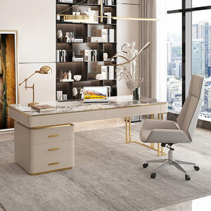 घर कार्यालय फर्नीचर सेट कार्यकारी कार्य केंद्र संगमरमर शीर्ष सोने स्टेनलेस स्टील कार्यालय डेस्क लक्जरी आधुनिक कार्यालय की मेज - Product Image 3