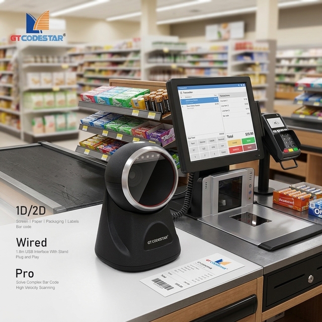 GTCODESTAR Supermarket Price Checker Scanner Auto Scan Omnidirectional Barcode Scanner Desktop Qr Code Reader 2D Barcode Scanner
