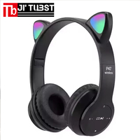 Casque sans fil P47M en gros, casque mignon en forme de chat, écouteurs audio stéréo, casque de jeu sportif avec micro, lumières LED, écouteurs pour filles