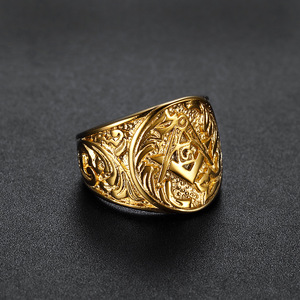 Anillos Masónicos AG Tallados para Hombre y Mujer, Venta al por Mayor, Chapados en Oro de 18K, Acero Inoxidable, Joyería Moderna y a la Moda - Product Image 5
