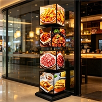 Panneau publicitaire LED pour menu, décoratif d'intérieur, sur pied, rectangulaire, à quatre faces, boîte lumineuse verticale rotative, éclairage 4 couches