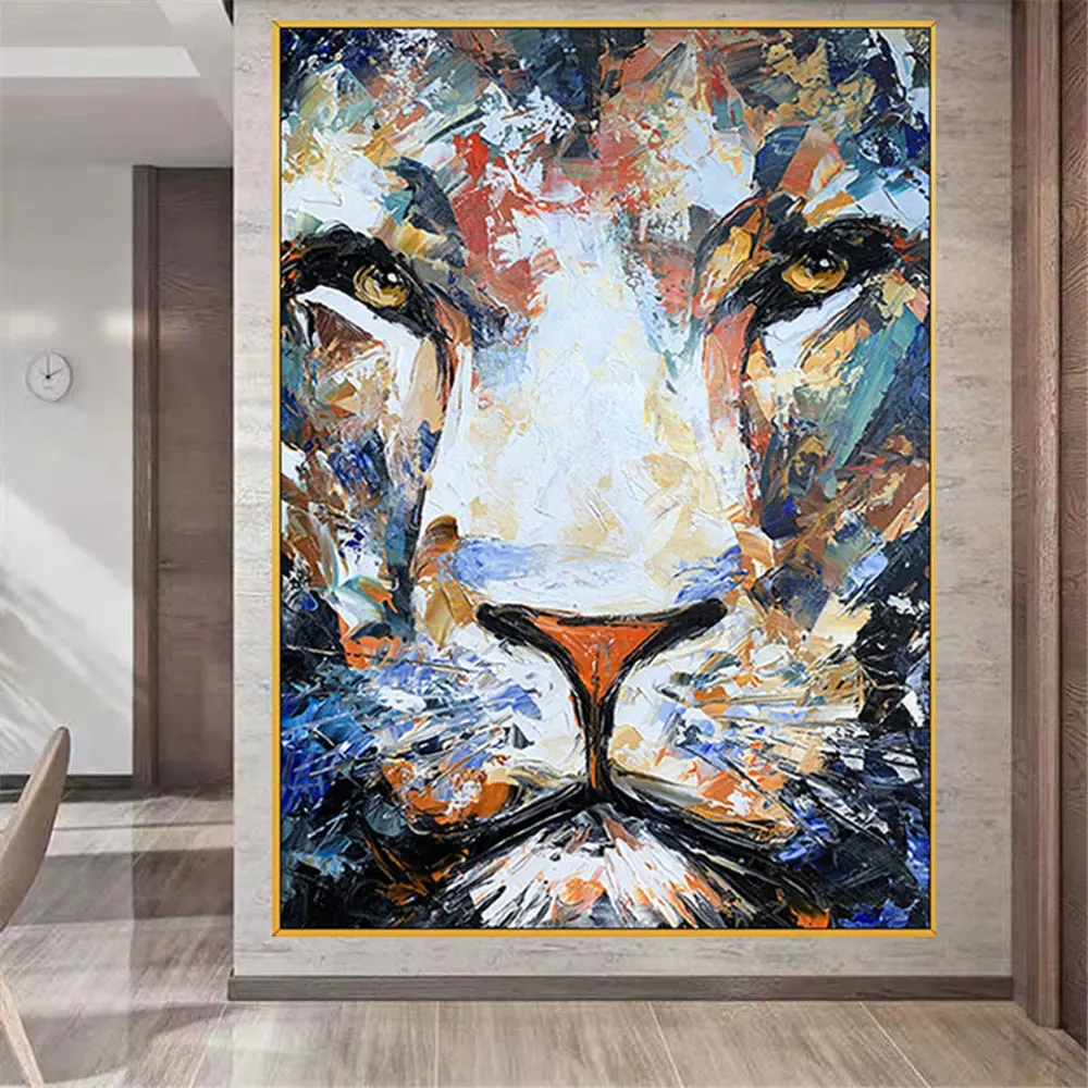 100% el-boyalı hayvan tuval yağlıboya duvar sanatı kaplan leopar aslan yağı sanat duvar resimleri ofis dekor için