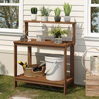 Banc de jardin Sunnydaze en bois de meranti de 42 pouces, écologique, avec étagère de rangement, mobilier de jardin et de patio en bois dur