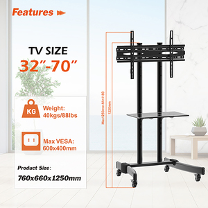 Soporte de <span class=keywords><strong>TV</strong></span> Móvil Ajustable en Altura Charmount, Carro de <span class=keywords><strong>TV</strong></span> de Piso para Pantallas de 32-70 Pulgadas <span class=keywords><strong>con</strong></span> Estante y <span class=keywords><strong>Ruedas</strong></span>, Carrito Móvil para <span class=keywords><strong>TV</strong></span> sobre <span class=keywords><strong>Ruedas</strong></span> - Product Image 4