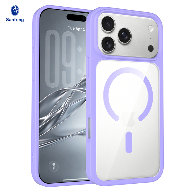 Premium Purple Soft Mobile Phone Cover for iPhone 18 17 16 Pro Max Hard PC TPU Hybrid Anti-Yellowing Crystal Clear Magnetic Case