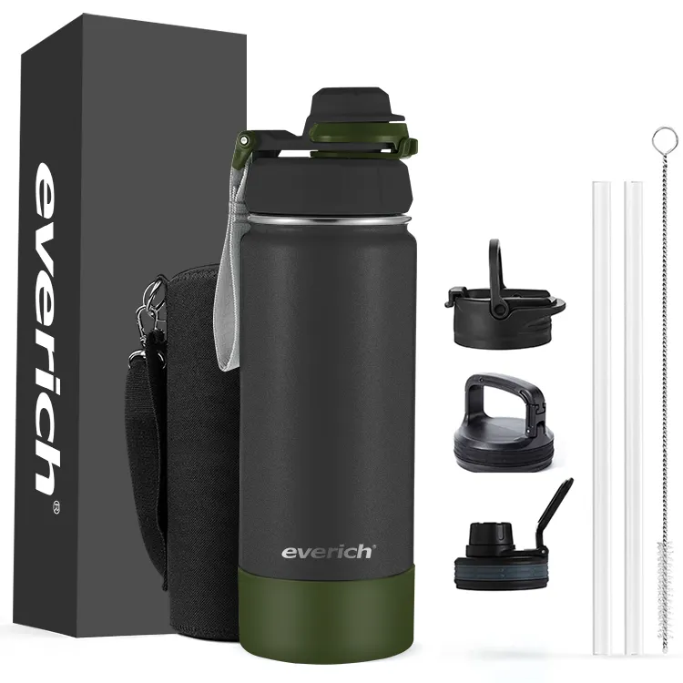 32oz 40oz Wide Mouth Double Wall Vacuum Insulated Stainless Steel Sports Water Bottle with Straw three different function lids