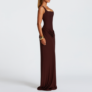 Özel yüksek kaliteli kare boyun bel dantelli bayanlar kadınlar zarif parti akşam Maxi elbise - Product Image 2