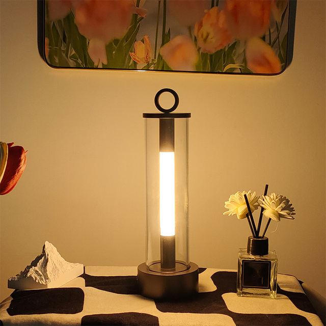 Nordic Style Portable RGB LED Cylinder Lantern Rechargeable Cordless Table Lamp with Waterproof PE for Indoor/Outdoor Use Hotels