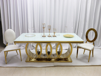 Table et chaises de salle à manger en verre et acier inoxydable doré de luxe pour cuisine, hôtel, chambre à coucher - pour les fêtes de mariage