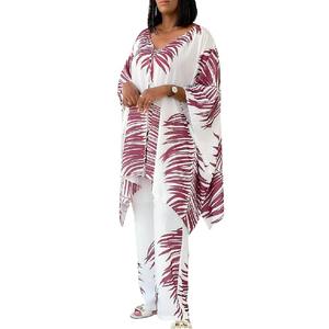 Mode sexy femmes vêtements mode ample <span class=keywords><strong>grande</strong></span> <span class=keywords><strong>taille</strong></span> imprimé col en v haut large jambe pantalon costume - Product Image 5