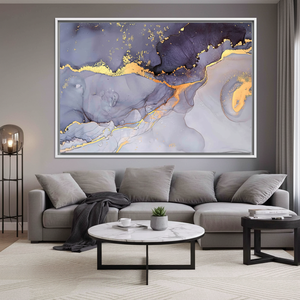 Elegant Purple and Gold Marble Canvas Art: Abstract Decor Print,WHITE <b>FRAMED</b> CANVAS - Product Image 3