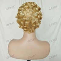 Perruque bouclée blonde Kemy en cheveux brésiliens avec frange, densité 150 %, sans colle, pour femmes noires
