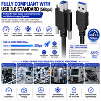 Câble USB 3.0 LUNG KAY OEM à montage sur panneau, type B, avec double verrouillage par vis, 5 Gbps, haute vitesse, qualité industrielle