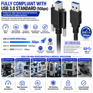สายเคเบิล LUNG KAY OEM USB 3.0 แบบติดตั้งบนแผงชนิด B พร้อมระบบล็อคแบบสกรูคู่ ความเร็วสูง 5Gbps สายดาต้าเกรดอุตสาหกรรม - Product Image 2