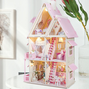 KNOWME Belle Princesse Miniature <span class=keywords><strong>Maison</strong></span> <span class=keywords><strong>de</strong></span> Poupée Meubles Grand Ensemble <span class=keywords><strong>de</strong></span> Jeu en Bois pour les Âges 8 + Mini Toy Style-Vente en Gros - Product Image 1