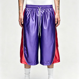 Pantalones Cortos Capri de Baloncesto para Hombre, Brillantes, de Satén, con Bloques de Color, Cintura Elástica, Cordón Ajustable, Pierna Ancha, Largo 7/8, Estilo Urbano - Product Image 2