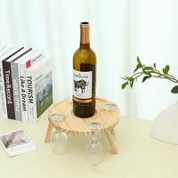 Plateau à fruits et en-cas en bois massif, design minimaliste, écologique, avec porte-verre à vin, pour meubles d'extérieur, camping, pique-nique