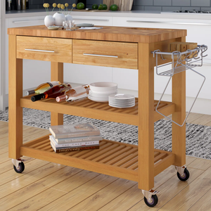 Chariot de cuisine moderne à roulettes avec plan de travail en bois à grain bout, îlot de cuisine mobile portable avec rangement pour la maison - Product Image 2