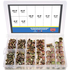 Zinc Plated Carbon Steel Flat Head <b>Rivet</b> <b>Nut</b> Set 320Pcs Inch Thread Inserts For Sheet Metal General Industry - Product Image 1