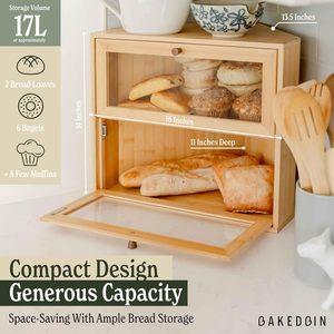 Wisdom Tree Corner Bread Box Wooden <b>Large</b> Capacity Storage <b>Bin</b> For <b>Kitchen</b> Bakery Use - Product Image 2