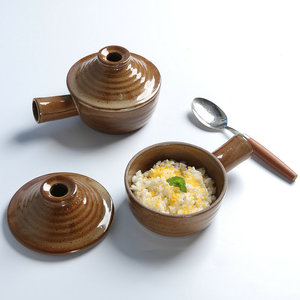 Tazón de cerámica con asa lateral y tapa, hecho a mano, estilo Wabi Sabi, para ensalada, uso doméstico - Product Image 3