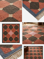 Geometric Modern Wool Jute Runner Rug Tassels Handwoven Farmhouse Carpet Washable Non-Slip Accent Bedroom Hallway Entryway