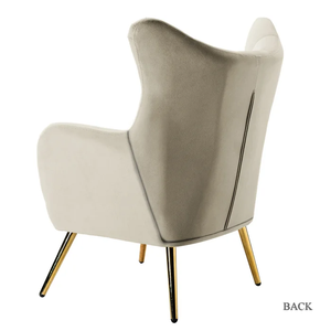 Silla moderna dorada de acero inoxidable, sillón de terciopelo con respaldo de ala, tapizado con botón, para ocio - Product Image 5