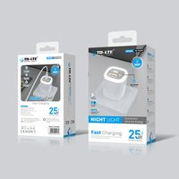 Chargeur rapide USB Type-C PD 25W avec veilleuse pour ordinateur portable, écouteurs, appareil photo, téléphone portable - Lampe de chevet/bureau (Protection OTP/OVP)