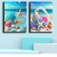 Kit de Peinture Diamant DIY AB Diamond Fairy Dust, Décoration de Plage avec Étoile de Mer et Coquillages pour l'Intérieur de la Maison ASF2794