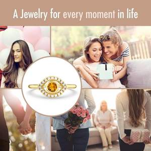 แหวนเงินแท้ 925 ประดับพลอยซิทริน แหวนวงเรียบหรูทรงเรขาคณิตสำหรับผู้หญิง เหมาะสำหรับเป็นของขวัญวันเกิด งานแต่งงาน หรืองานเลี้ยง - Product Image 4