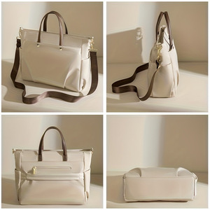 Sac fourre-tout pour femme, grande capacité, sac pour ordinateur portable de 16 pouces, résistant à l'eau, sac à bandoulière, couleur unie noire, polyester - Product Image 3