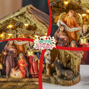 Polyresin <b>Nativity</b> LED Figurines Christmas <b>Scene</b> Resin Crafts Warm White Light Indoor Holiday Decor - Product Image 5