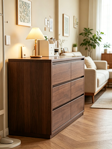 Commode moderne en bois massif à 6 tiroirs avec design à panneaux plats pour le rangement dans le salon - Product Image 2