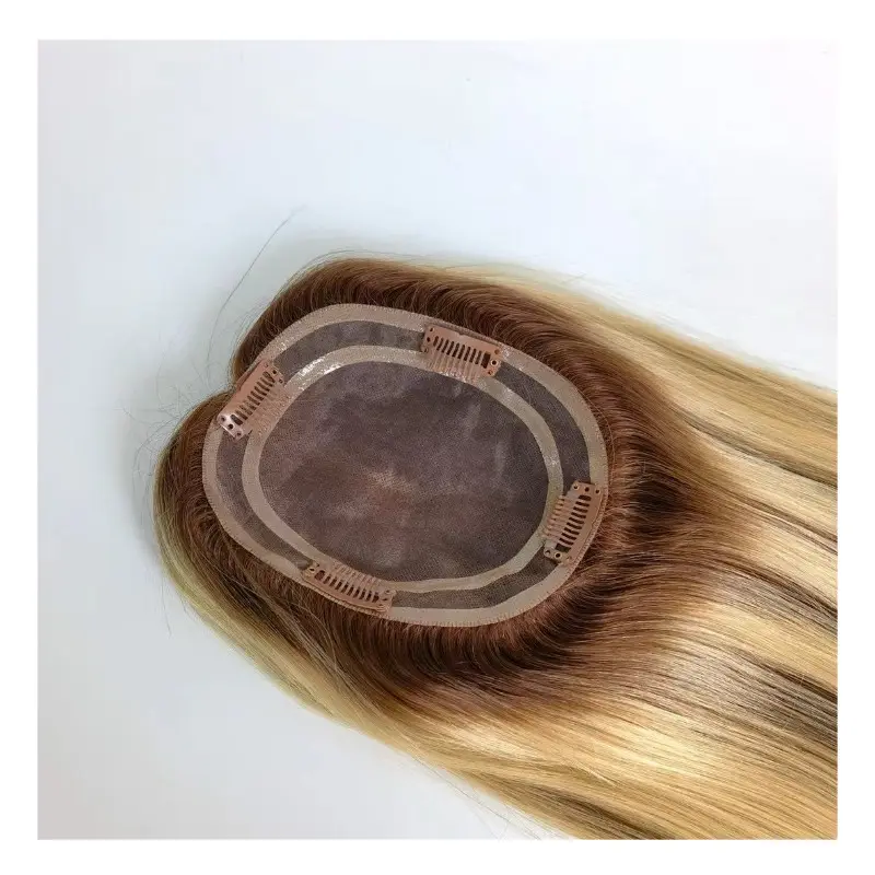 Parte libera di seta capelli umani Remy legati a mano Mono Top Base Alopecia monofilamento donna donna Topper capelli